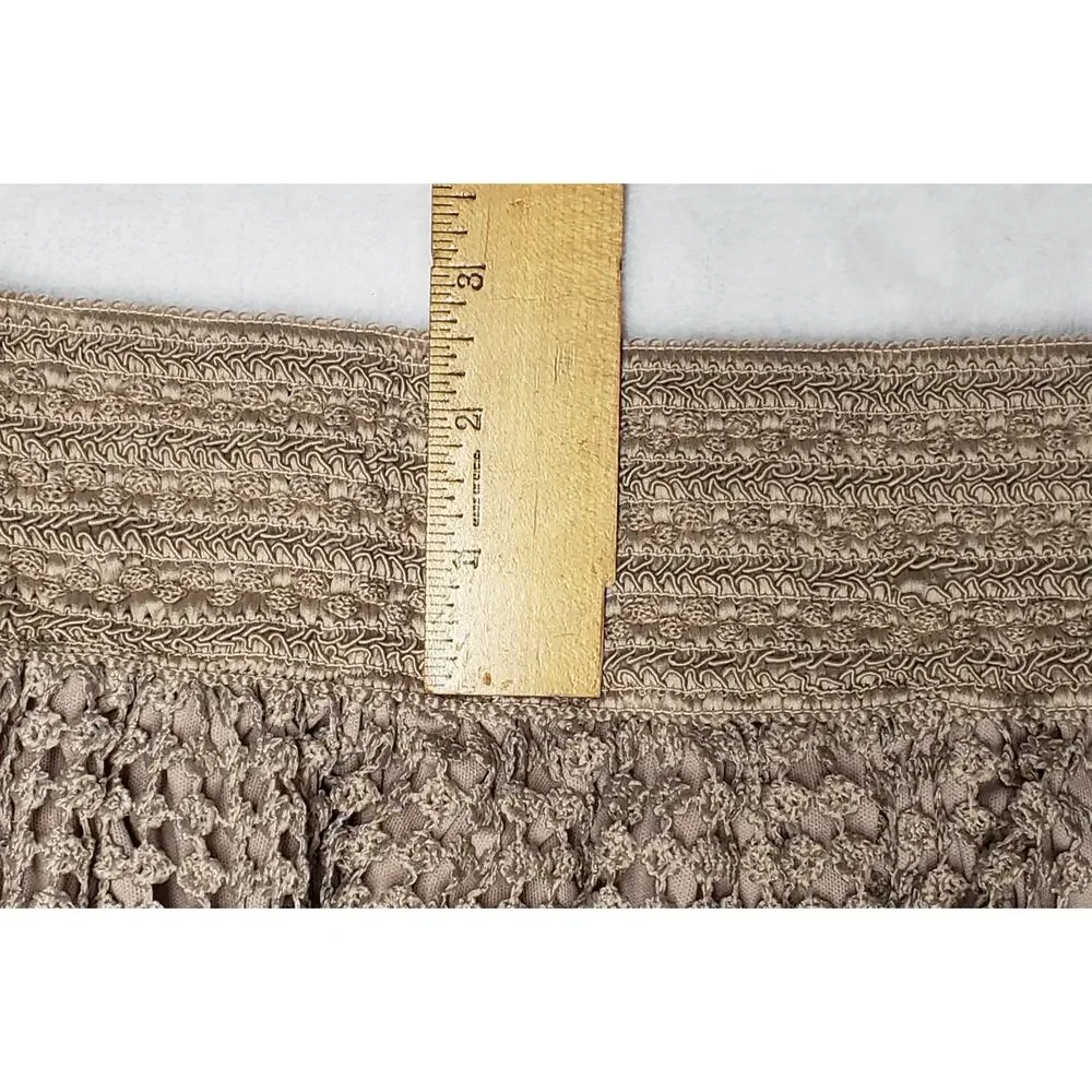 J. Gee Vintage 90s Crochet Knit Midi Skirt in Tan Khaki - Size Medium